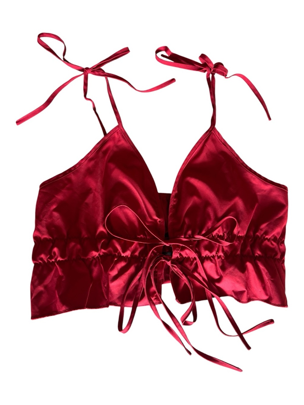 SHEIN NWOT Tie-Front Ruby Tie Straps Red Crop Top Sz 12